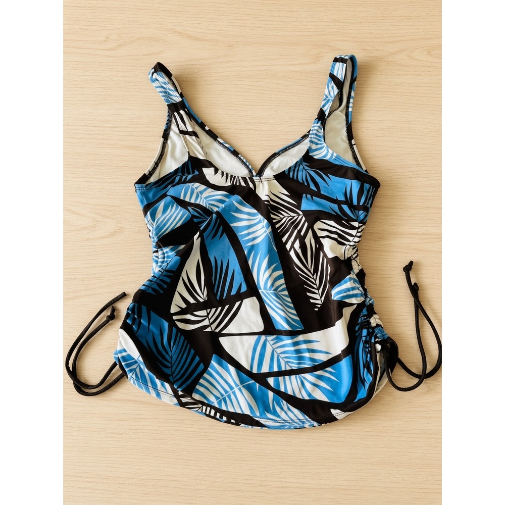 South Point Womens Tankini Swim Top Size 10 Tropical Leaf Print Blue Brown White